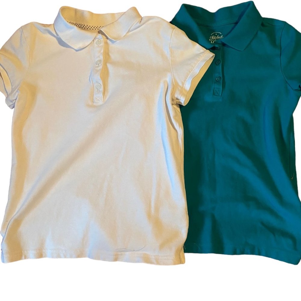 Cat & Jack Faded Glory 2 Girl's short sleeve polo‎ shirts M (7/8) White Green